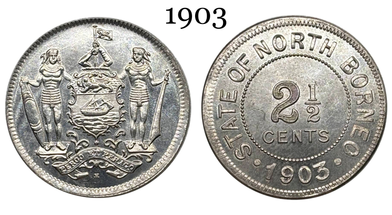 British Malaysia 1903 2 1/2 Cents North Borneo Nickel Plated Metal Replica Coin Commemorative Medal,Historical Collectible Art Craft For Enthusiasts