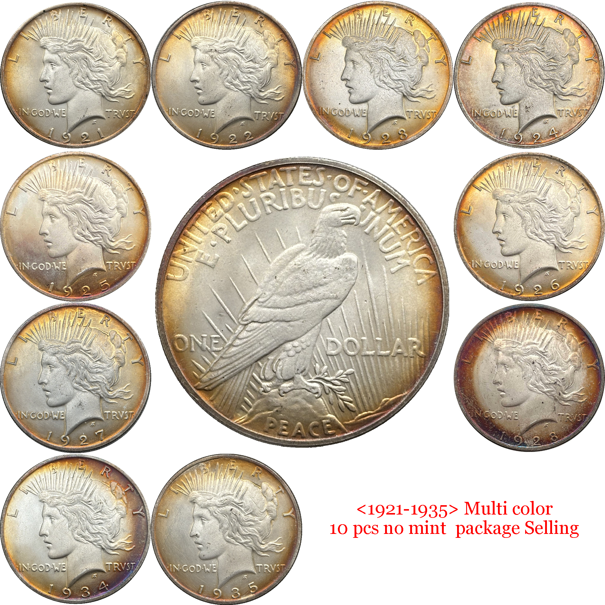 United States America US 1921- 1935 24 Pcs 1921-1935  No Mint 10 Pcs 1921-1935 D 5 Pcs 1921-1935 S 9 Pcs Sell 1 One Peace Dollar Liberty Silver Plated Replica Coin Commemorative Medal,Historical Collectible Art Craft For Enthusiasts