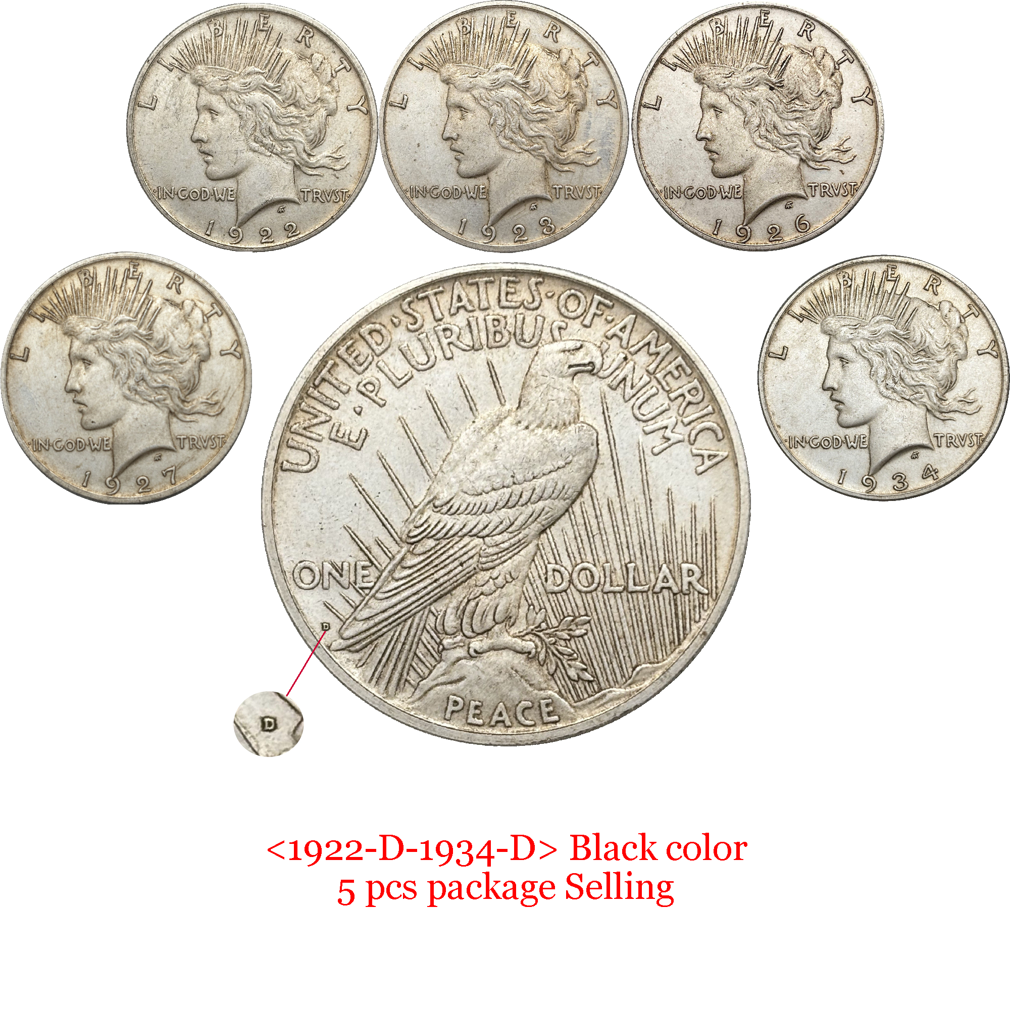 United States America US 1921- 1935 24 Pcs 1921-1935  No Mint 10 Pcs 1921-1935 D 5 Pcs 1921-1935 S 9 Pcs Sell 1 One Peace Dollar Liberty Silver Plated Replica Coin Commemorative Medal,Historical Collectible Art Craft For Enthusiasts