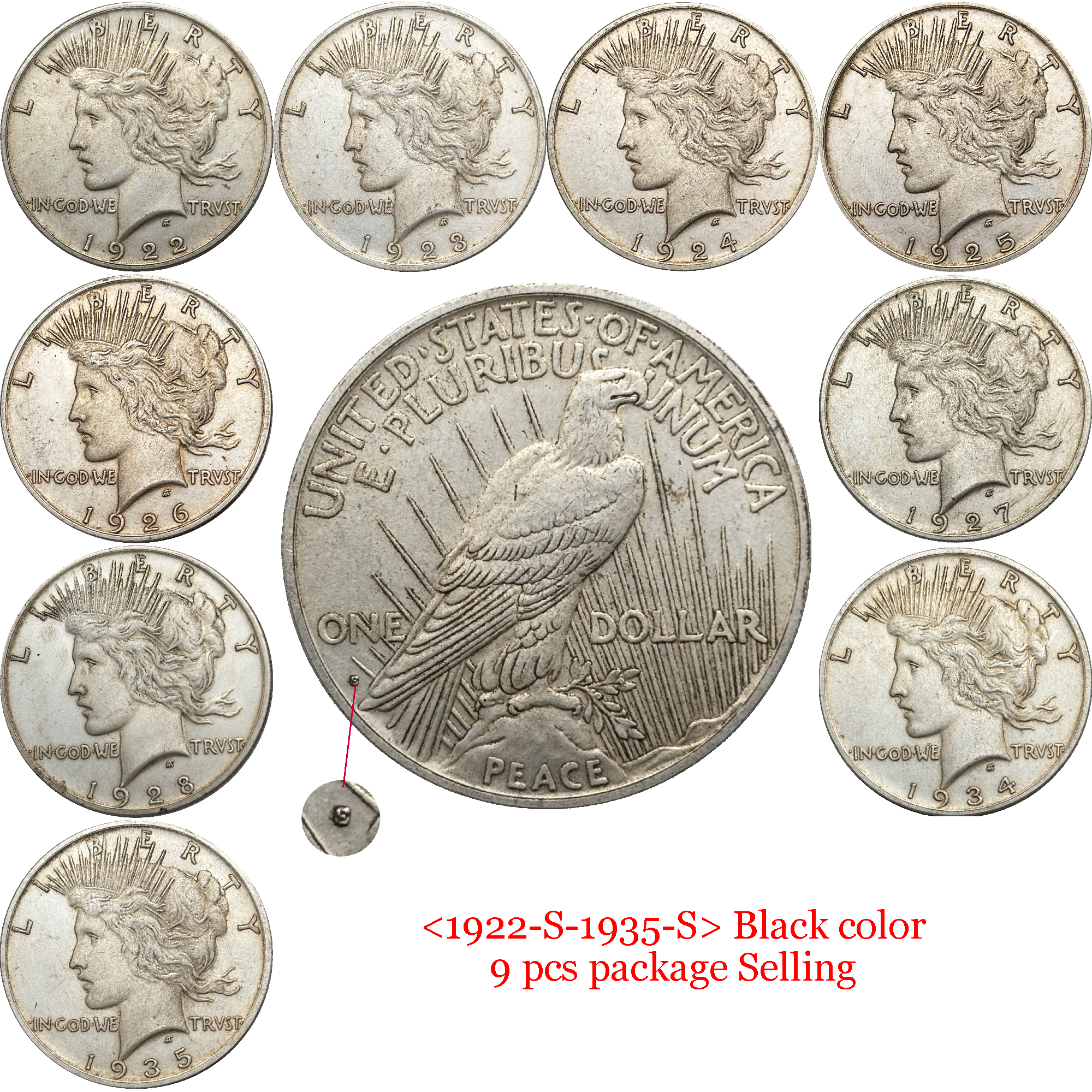 United States America US 1921- 1935 24 Pcs 1921-1935  No Mint 10 Pcs 1921-1935 D 5 Pcs 1921-1935 S 9 Pcs Sell 1 One Peace Dollar Liberty Silver Plated Replica Coin Commemorative Medal,Historical Collectible Art Craft For Enthusiasts