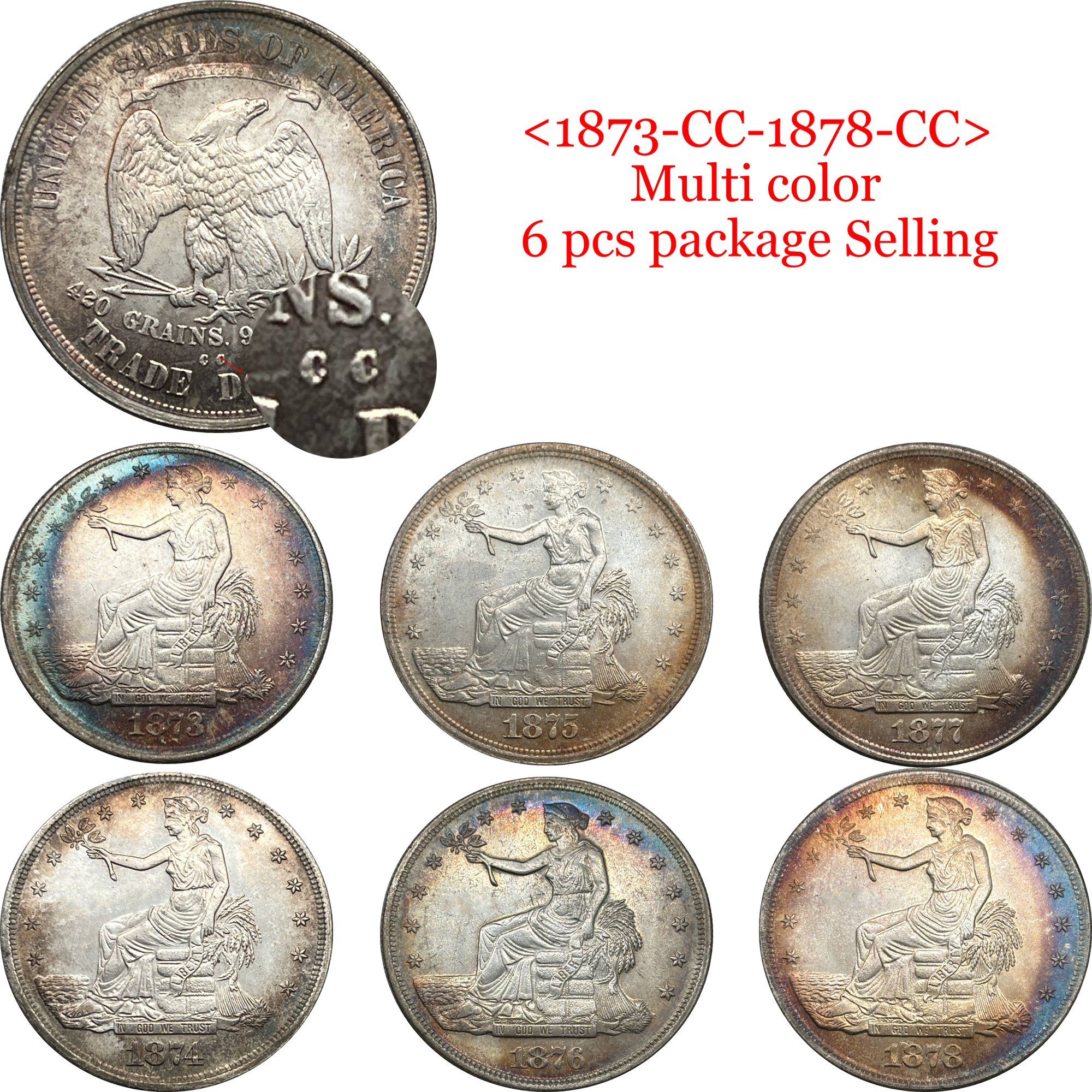 US 1873 - 1885 25 Pcs 1873-1885 No Mint 13 Pcs 1873-1885 CC 6 Pcs 1873-1885 S 6 Pcs Sell United States America 1 One Trade Dollar Liberty Silver Plated Replica Coin Commemorative Medal,Historical Collectible Art Craft For Enthusiasts