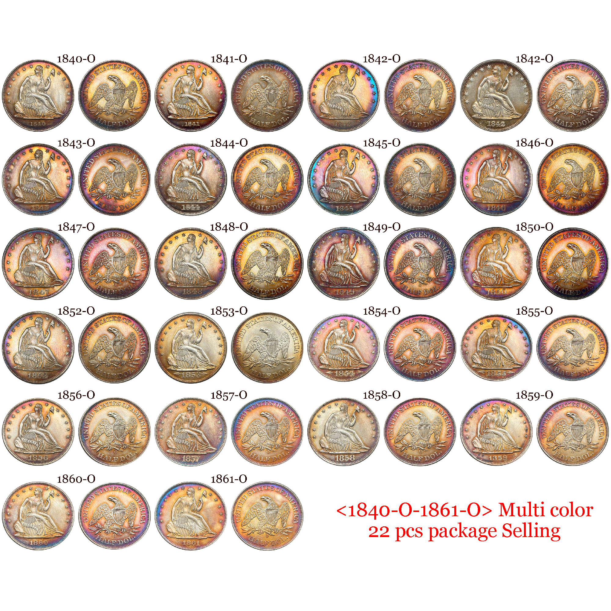 US 1839 -1891 Full Set Seated Liberty 1/2 Half Dollar America United States Replica Coin Commemorative Medal,Historical Collectible Art Craft For Enthusiasts