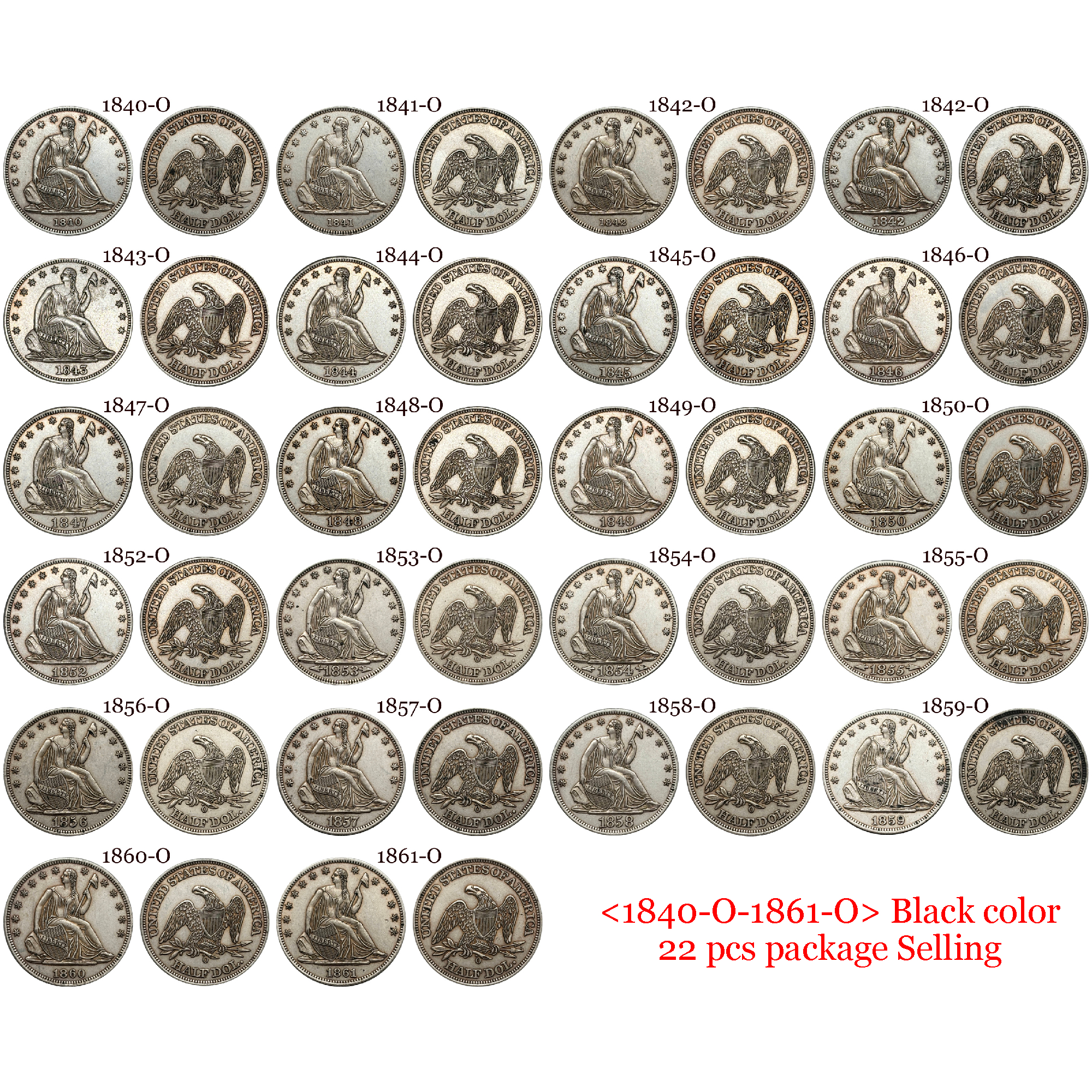 US 1839 -1891 Full Set Seated Liberty 1/2 Half Dollar America United States Replica Coin Commemorative Medal,Historical Collectible Art Craft For Enthusiasts