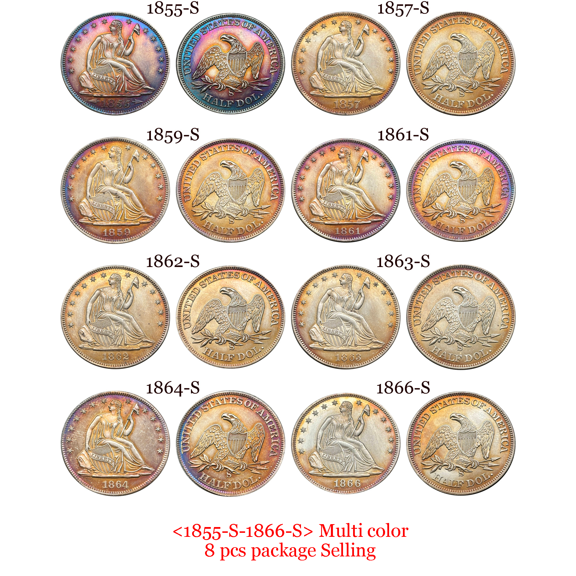US 1839 -1891 Full Set Seated Liberty 1/2 Half Dollar America United States Replica Coin Commemorative Medal,Historical Collectible Art Craft For Enthusiasts