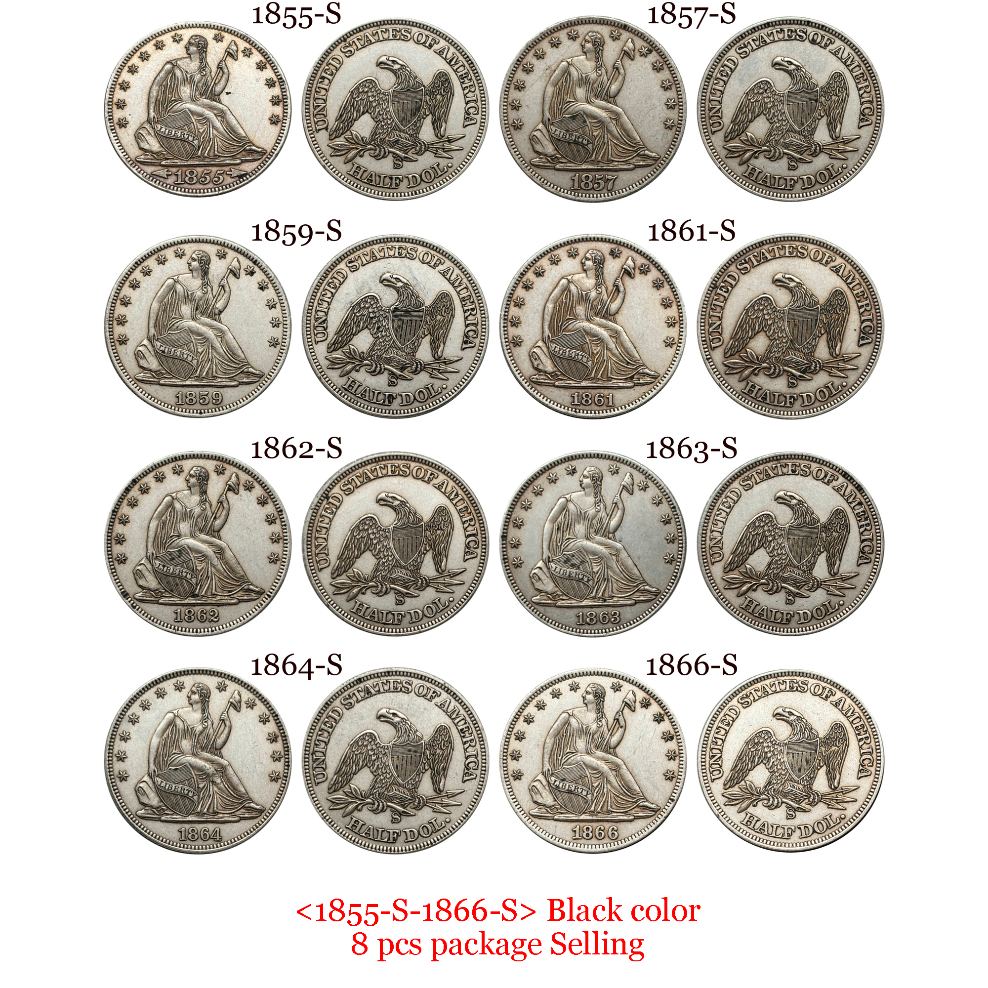 US 1839 -1891 Full Set Seated Liberty 1/2 Half Dollar America United States Replica Coin Commemorative Medal,Historical Collectible Art Craft For Enthusiasts