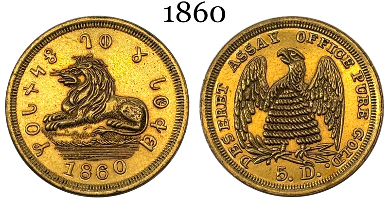 United States 5 Dollars Lion Beehive Mormon 1860 US Gold Coin Brass Metal Replica Coin Commemorative Medal,Historical Collectible Art Craft For Enthusiasts