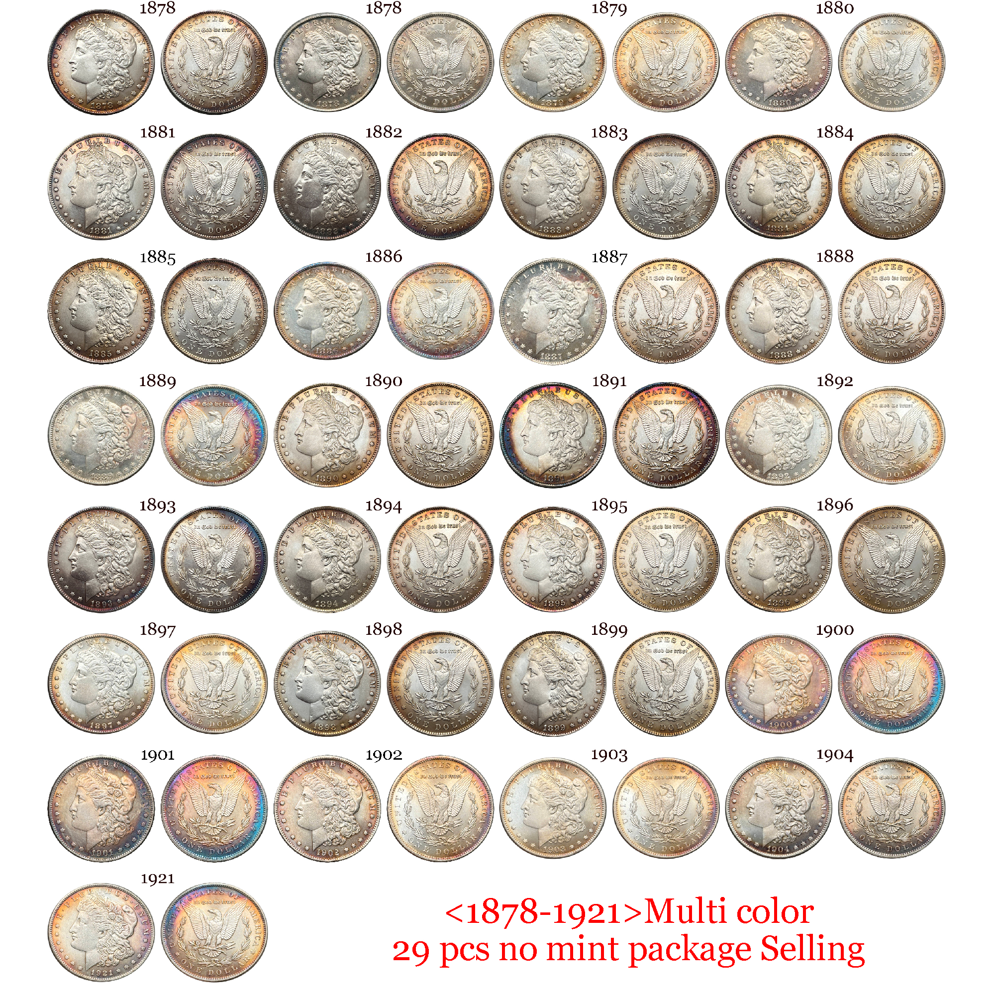 US 1878-1921 97 Pcs 1878-1921 No Mint 29 Pcs 1878 CC-1893 CC 13 Pcs 1879 O-1904 O 26 Pcs 1878 S-1921 S 28 Pcs United States America 1 One Dollar Morgan Silver Plated Replica Coin Commemorative Medal,Historical Collectible Art Craft For Enthusiasts