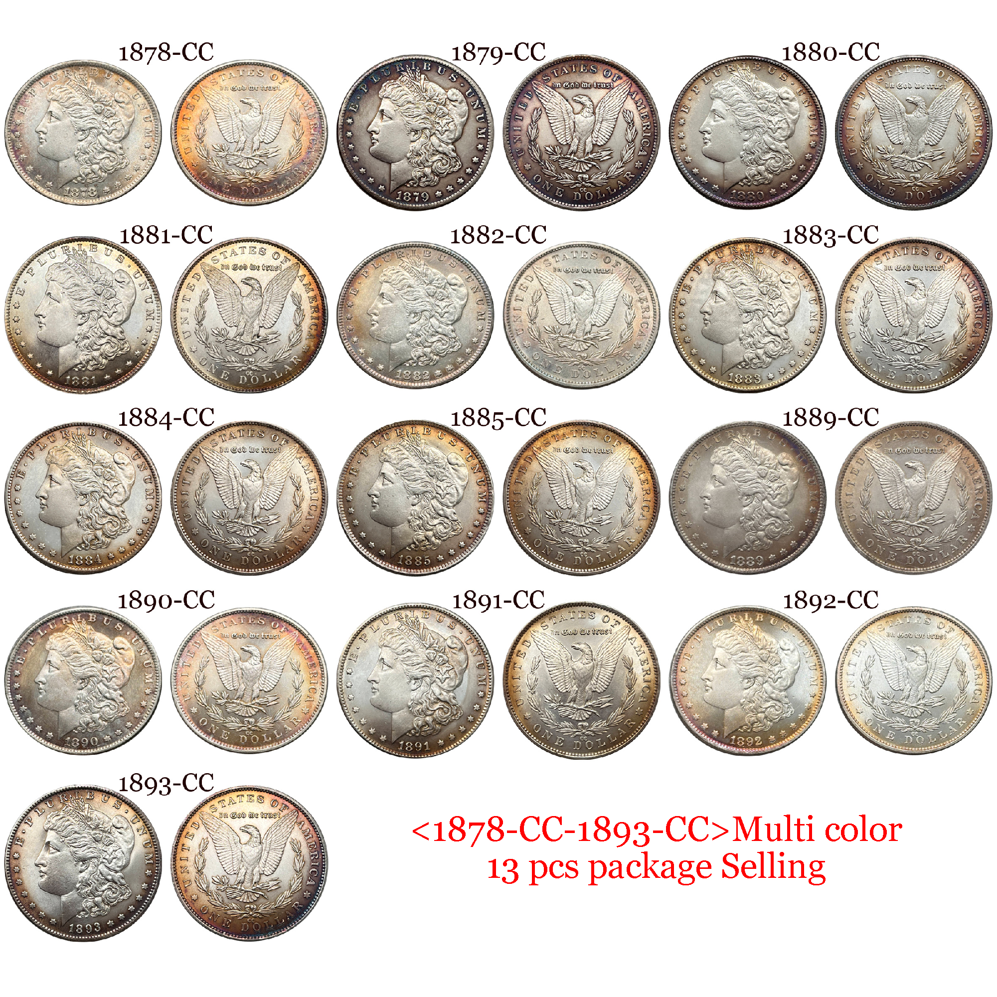 US 1878-1921 97 Pcs 1878-1921 No Mint 29 Pcs 1878 CC-1893 CC 13 Pcs 1879 O-1904 O 26 Pcs 1878 S-1921 S 28 Pcs United States America 1 One Dollar Morgan Silver Plated Replica Coin Commemorative Medal,Historical Collectible Art Craft For Enthusiasts