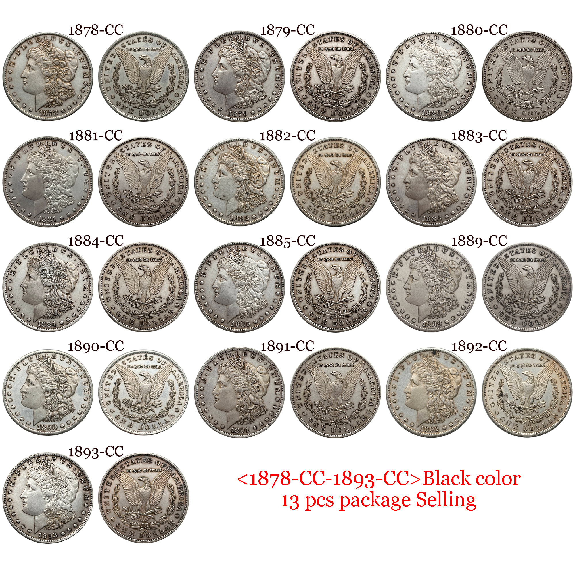 US 1878-1921 97 Pcs 1878-1921 No Mint 29 Pcs 1878 CC-1893 CC 13 Pcs 1879 O-1904 O 26 Pcs 1878 S-1921 S 28 Pcs United States America 1 One Dollar Morgan Silver Plated Replica Coin Commemorative Medal,Historical Collectible Art Craft For Enthusiasts