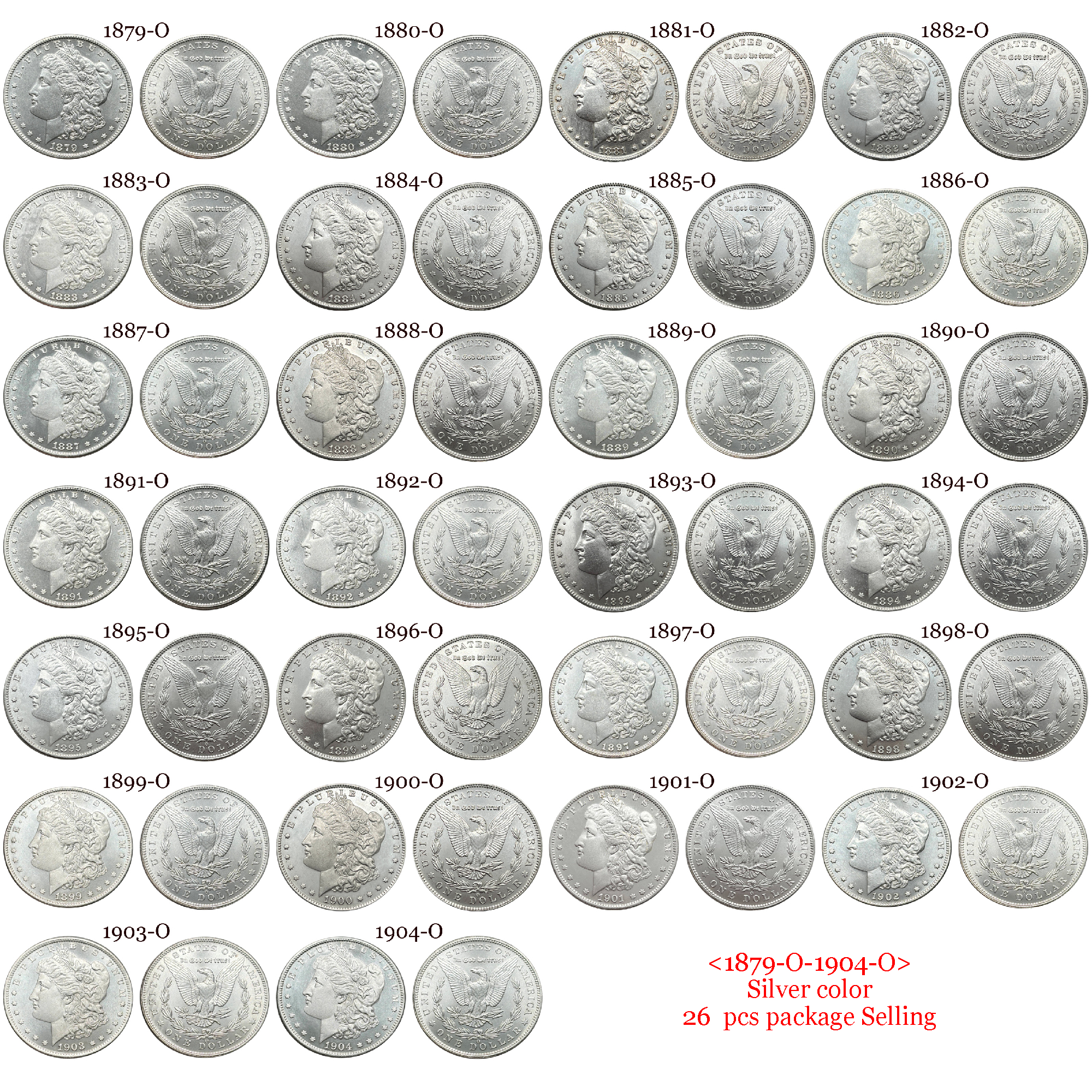 US 1878-1921 97 Pcs 1878-1921 No Mint 29 Pcs 1878 CC-1893 CC 13 Pcs 1879 O-1904 O 26 Pcs 1878 S-1921 S 28 Pcs United States America 1 One Dollar Morgan Silver Plated Replica Coin Commemorative Medal,Historical Collectible Art Craft For Enthusiasts