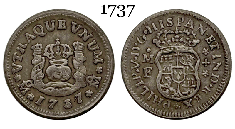 Mexico 1737 1738 Mo MF 1/2 Real Philip V New Spain Silver Plated Replica Coin Commemorative Medal,Historical Collectible Art Craft For Enthusiasts