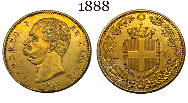 Italy 1883 1888 1891 100 Lire Umberto I Gold Brass Metal WW2 Moneda Replica Coin Commemorative Medal,Historical Collectible Art Craft For Enthusiasts