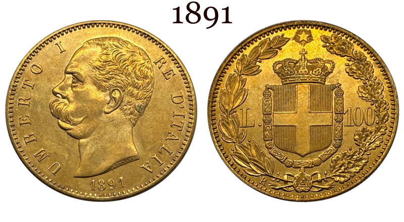 Italy 1883 1888 1891 100 Lire Umberto I Gold Brass Metal WW2 Moneda Replica Coin Commemorative Medal,Historical Collectible Art Craft For Enthusiasts
