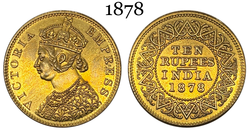 British India 1878 10 Rupees Victoria Brass Metal Replica Coin Commemorative Medal,Historical Collectible Art Craft For Enthusiasts