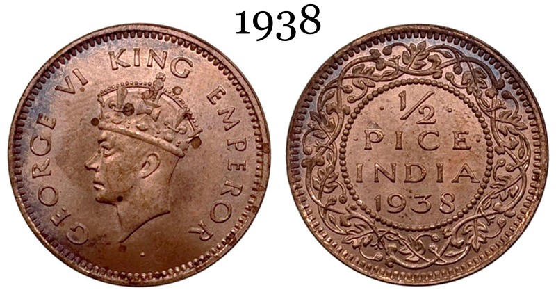 India British 1938 1/2 Pice George VI Copper Metal Replica Coin Commemorative Medal,Historical Collectible Art Craft For Enthusiasts