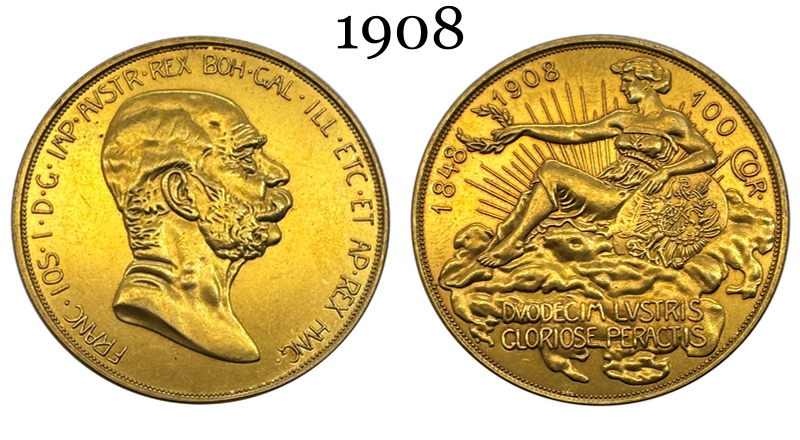 Austria Hungary 100 Corona 1848 1908 Franz Joseph I 60th Anniversary of Reign Gold Coin Brass Metal Replica Coin Commemorative Medal,Historical Collectible Art Craft For Enthusiasts