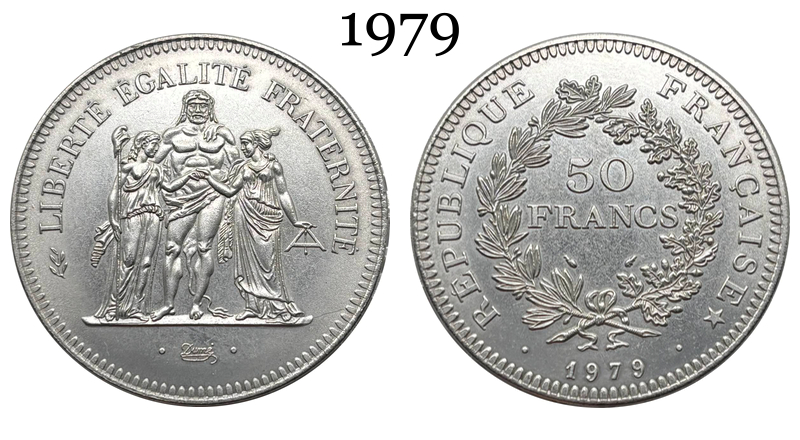 France 1974 1975 1976 1977 1978 1979 1980 50 Francs Hercule Silver Plated Replica Coin Commemorative Medal,Historical Collectible Art Craft For Enthusiasts