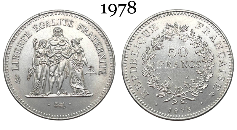 France 1974 1975 1976 1977 1978 1979 1980 50 Francs Hercule Silver Plated Replica Coin Commemorative Medal,Historical Collectible Art Craft For Enthusiasts