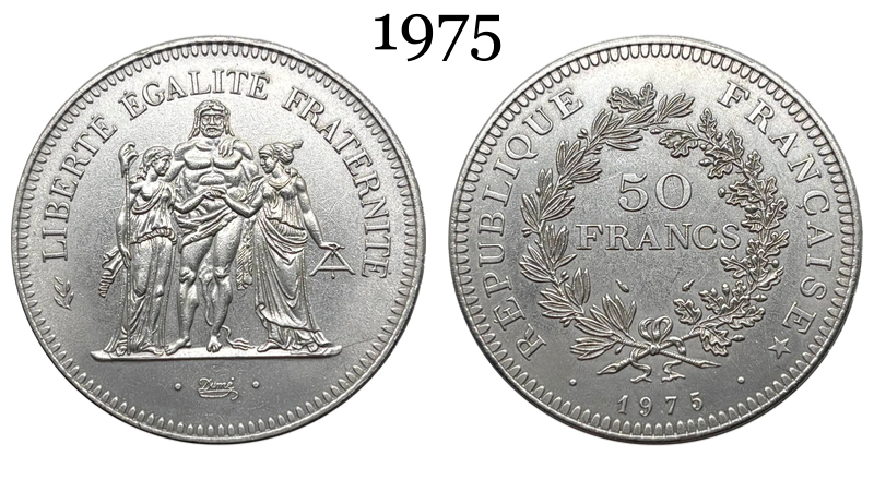 France 1974 1975 1976 1977 1978 1979 1980 50 Francs Hercule Silver Plated Replica Coin Commemorative Medal,Historical Collectible Art Craft For Enthusiasts