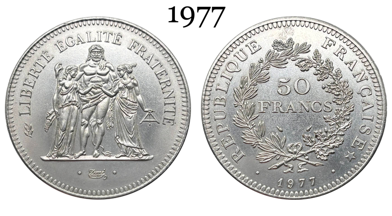 France 1974 1975 1976 1977 1978 1979 1980 50 Francs Hercule Silver Plated Replica Coin Commemorative Medal,Historical Collectible Art Craft For Enthusiasts