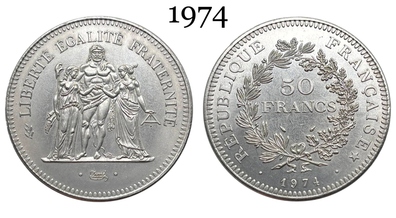 France 1974 1975 1976 1977 1978 1979 1980 50 Francs Hercule Silver Plated Replica Coin Commemorative Medal,Historical Collectible Art Craft For Enthusiasts