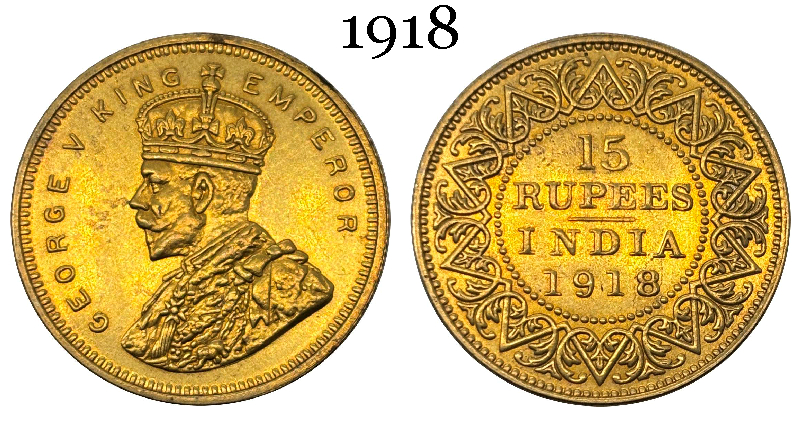 India 1918 15 Rupees George V King Emperor Gold Brass Metal Replica Coin Commemorative Medal,Historical Collectible Art Craft For Enthusiasts