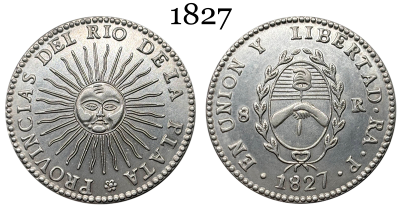Argentina 1826 1827 1831 1835 1836 8 Reales Provincias del Rio de la Silver Plated Metal  Replica Coin Commemorative Medal,Historical Collectible Art Craft For Enthusiasts