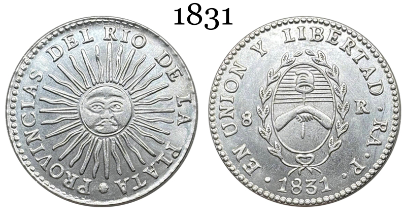 Argentina 1826 1827 1831 1835 1836 8 Reales Provincias del Rio de la Silver Plated Metal  Replica Coin Commemorative Medal,Historical Collectible Art Craft For Enthusiasts