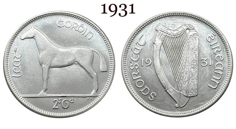Ireland 1928 1930 1931 1933 1934 1937 Half Crown 2 Shillings 6 Pence Silver Plated Metal Replica Coin Commemorative Medal,Historical Collectible Art Craft For Enthusiasts
