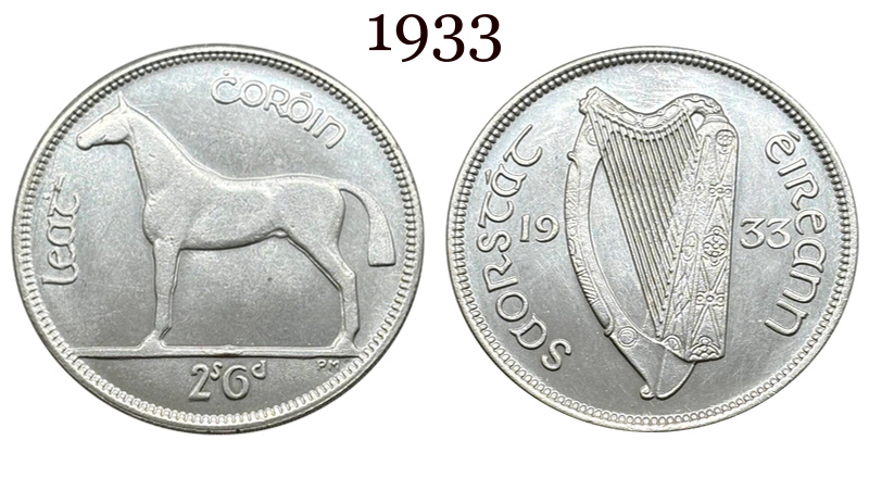 Ireland 1928 1930 1931 1933 1934 1937 Half Crown 2 Shillings 6 Pence Silver Plated Metal Replica Coin Commemorative Medal,Historical Collectible Art Craft For Enthusiasts