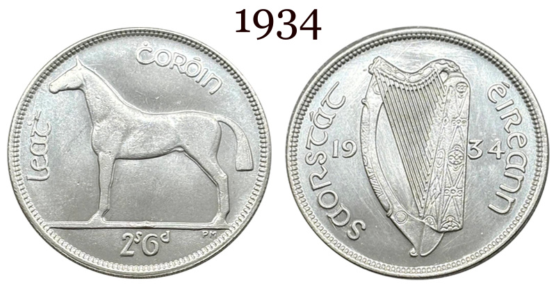 Ireland 1928 1930 1931 1933 1934 1937 Half Crown 2 Shillings 6 Pence Silver Plated Metal Replica Coin Commemorative Medal,Historical Collectible Art Craft For Enthusiasts