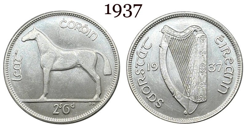 Ireland 1928 1930 1931 1933 1934 1937 Half Crown 2 Shillings 6 Pence Silver Plated Metal Replica Coin Commemorative Medal,Historical Collectible Art Craft For Enthusiasts