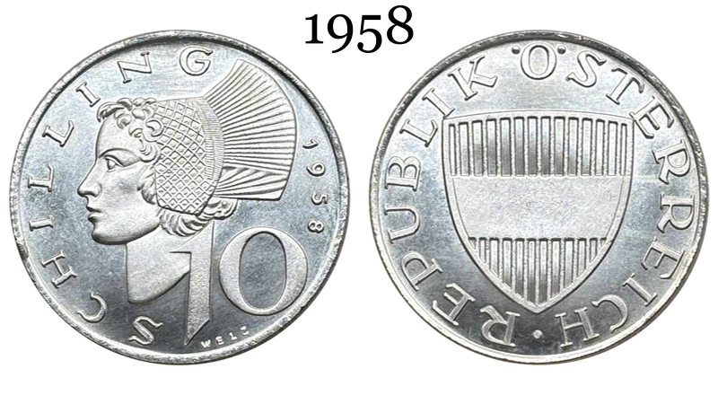 Austria 1958 1964 10 Schilling Republic Silver Plated Metal Replica Coin Commemorative Medal,Historical Collectible Art Craft For Enthusiasts