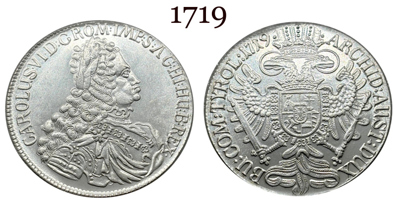 Austrian Empire One 1 Thaler 1719 1720 1721 1724 1725 1730 1734 Charles VI Hall Silver Plated Metal Replica Coin Commemorative Medal,Historical Collectible Art Craft For Enthusiasts
