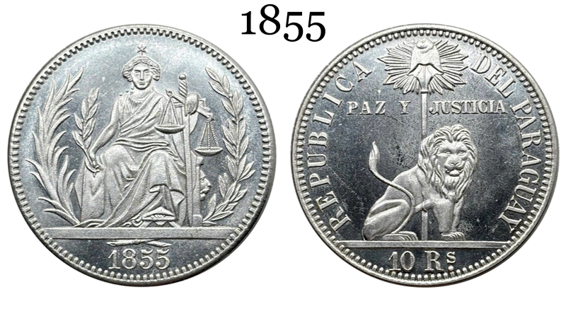 Paraguay 1855 10 Reales Silver Plated Metal Replica Coin Commemorative Medal,Historical Collectible Art Craft For Enthusiasts
