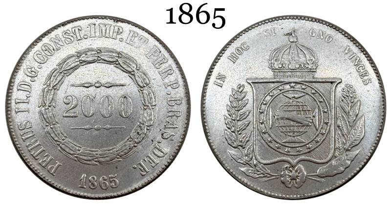Brazil 2000 Reis Pedro II 1865 Plated Silver Metal Replica Coin Commemorative Medal,Historical Collectible Art Craft For Enthusiasts