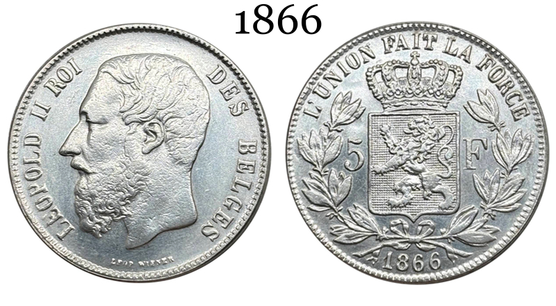 Belgium 1866 1873 5 Francs Leopold II Small Head Silver Plated Metal Replica Coin Commemorative Medal,Historical Collectible Art Craft For Enthusiasts