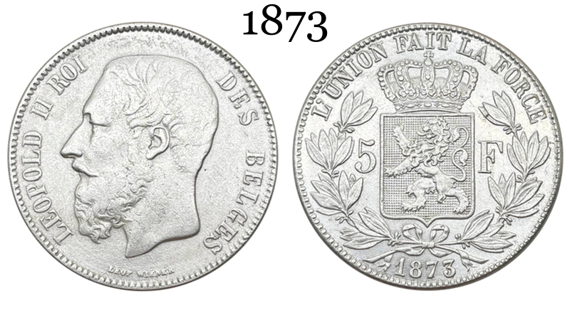 Belgium 1866 1873 5 Francs Leopold II Small Head Silver Plated Metal Replica Coin Commemorative Medal,Historical Collectible Art Craft For Enthusiasts