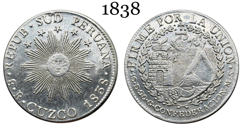 Peru 1838 South Peru Cuzco MS 8 Reales Sun Face Volcano peso Plated Silver Metal Replica Coin Commemorative Medal,Historical Collectible Art Craft For Enthusiasts