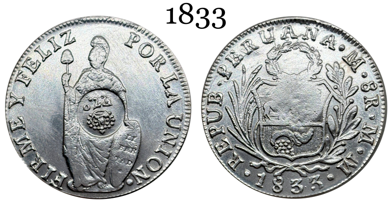 Peru 8 Reales Lima 1833 L MM Silver Plated Metal Replica Coin Commemorative Medal,Historical Collectible Art Craft For Enthusiasts