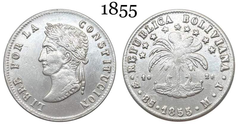 Bolivia PTS 8 Soles Potosi 1855 MJ Silver Plated Metal Replica Coin Commemorative Medal,Historical Collectible Art Craft For Enthusiasts