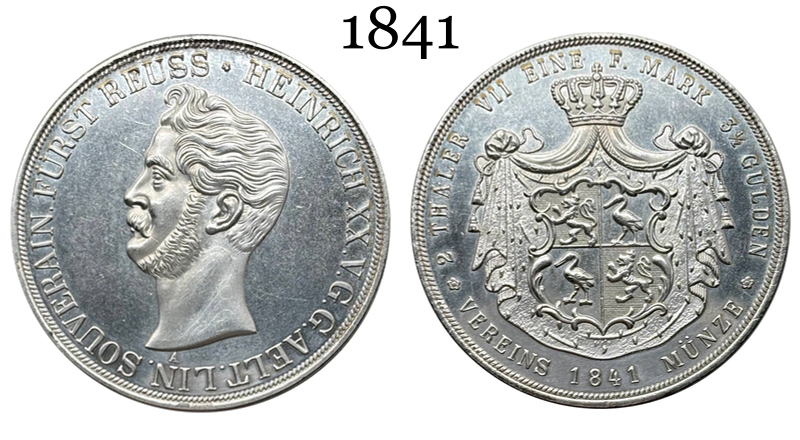 German States Reuss Obergreiz 2 Thaler 3 1/2 Gulden Heinrich XX 1841 A Silver Plated Replica Coin Commemorative Medal,Historical Collectible Art Craft For Enthusiasts