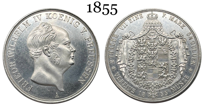 German States Kingdom of Prussia 2 Thaler / 3 1/2 Gulden Friedrich Wilhelm IV 1855 Plated Silver Replica Coin Commemorative Medal,Historical Collectible Art Craft For Enthusiasts