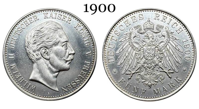 German States 1900 5 Mark William II Kingdom Of Prussia Silver Plated Replica Coin Commemorative Medal,Historical Collectible Art Craft For Enthusiasts