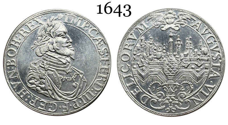 German States Free city of Augsburg 1 Thaler Ferdinand III 1643 Silver Plated Replica Coin Commemorative Medal,Historical Collectible Art Craft For Enthusiasts