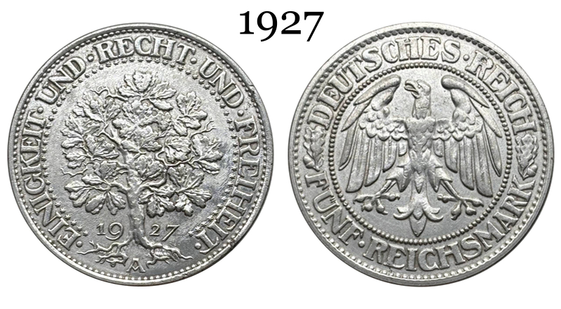 Germany Empire 5 Reichsmark Marks 1927 1928 1930 1932 Silver Plated Replica Coin Commemorative Medal,Historical Collectible Art Craft For Enthusiasts
