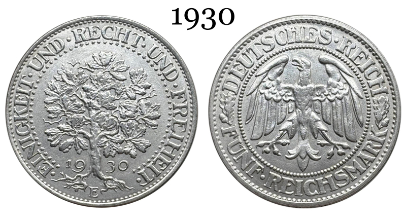 Germany Empire 5 Reichsmark Marks 1927 1928 1930 1932 Silver Plated Replica Coin Commemorative Medal,Historical Collectible Art Craft For Enthusiasts