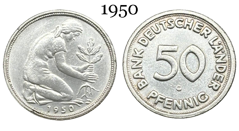 Federal Republic Bank of Germany States 1950 50 Pfennigs Silver Plated Replica Coin Commemorative Medal,Historical Collectible Art Craft For Enthusiasts