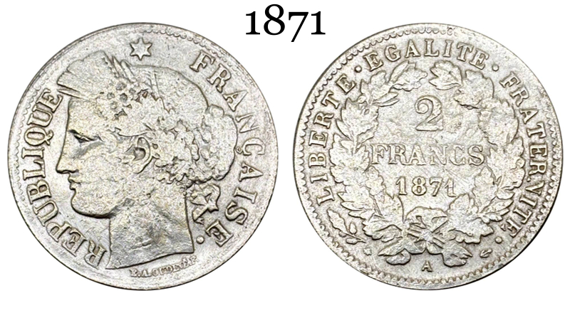 France 1871 A 2 Francs Cupronickel Silver Plated Replica Coin Commemorative Medal,Historical Collectible Art Craft For Enthusiasts