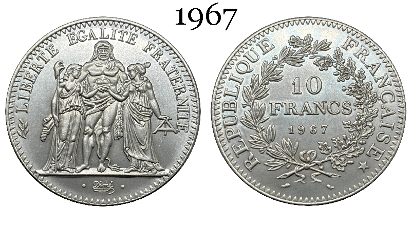 France 10 Francs 1965 1966 1967 1968 1969 1970 1971 Fifth Republic Metropolitan Silver Plated Replica Coin Commemorative Medal,Historical Collectible Art Craft For Enthusiasts
